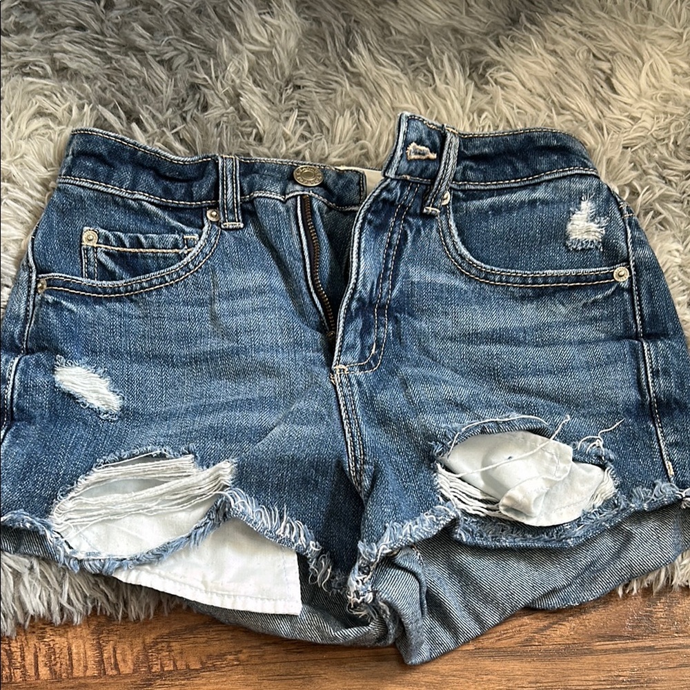 Garage Distressed Blue Denim Shorts